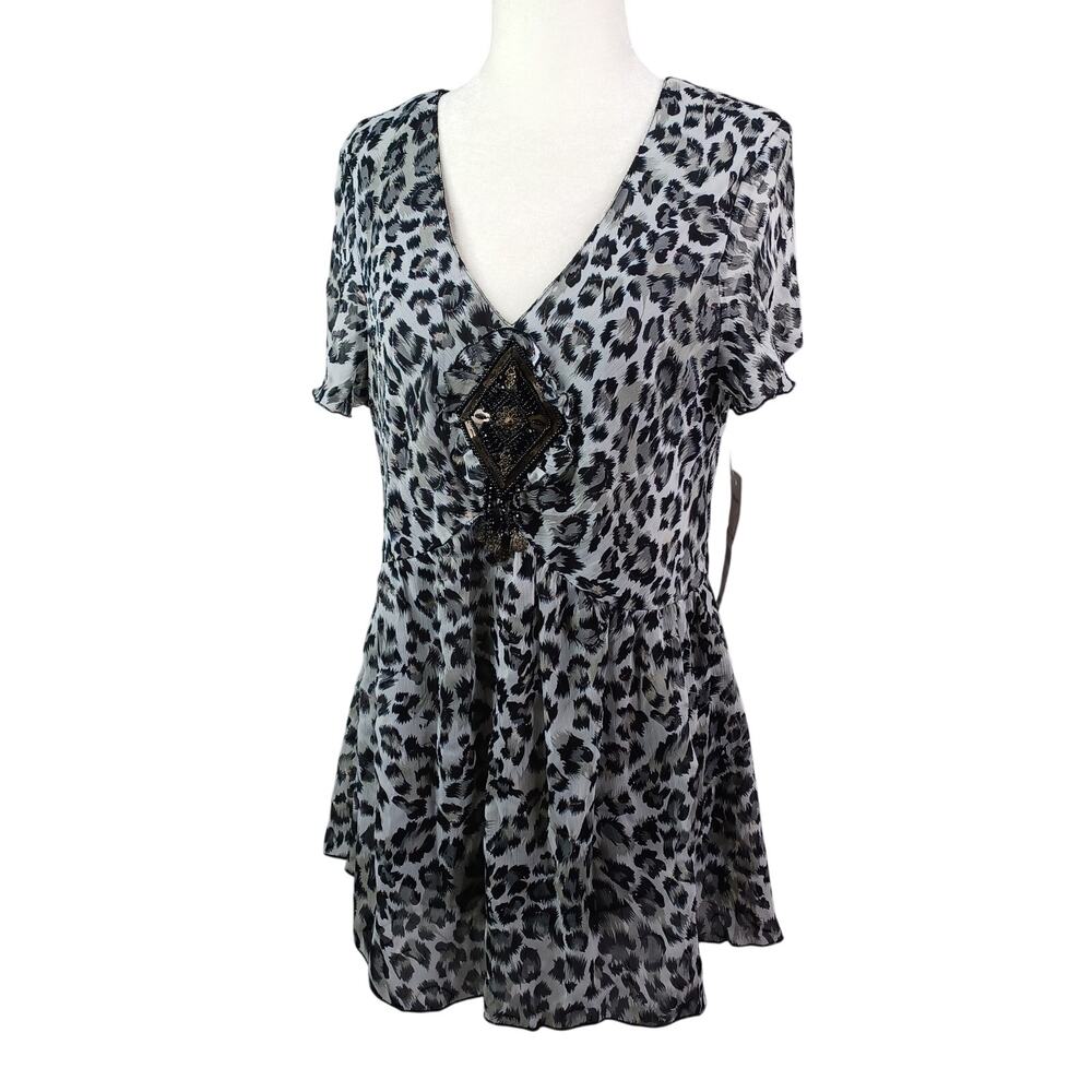Vintage Resume Y2K Babydoll Top Size L Whimsigoth Animal Print Dark Fairy Indie